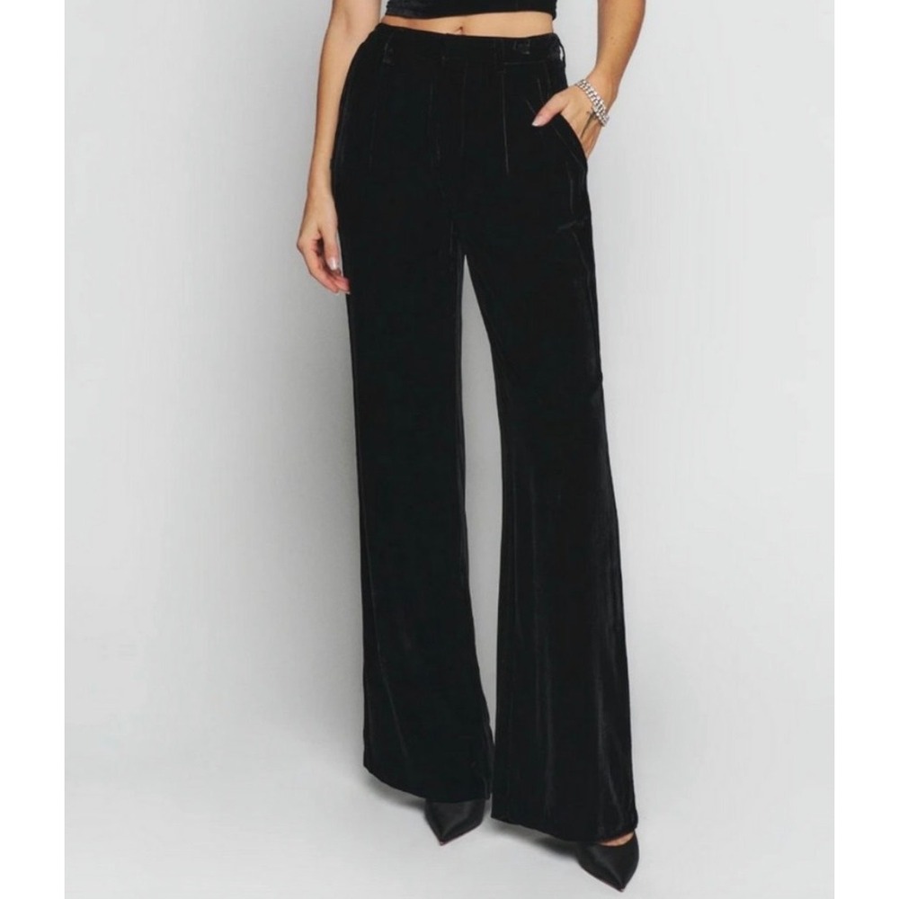 Reformation Black Velvet Silk Wide Leg High Rise Trousers Womens 0 Fairy Grunge
